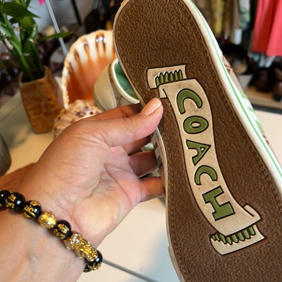 Coach Signature C Folley Brown Green Canvas Leather Women's Sneakers - 9 1/2B - Picture 15 of 15